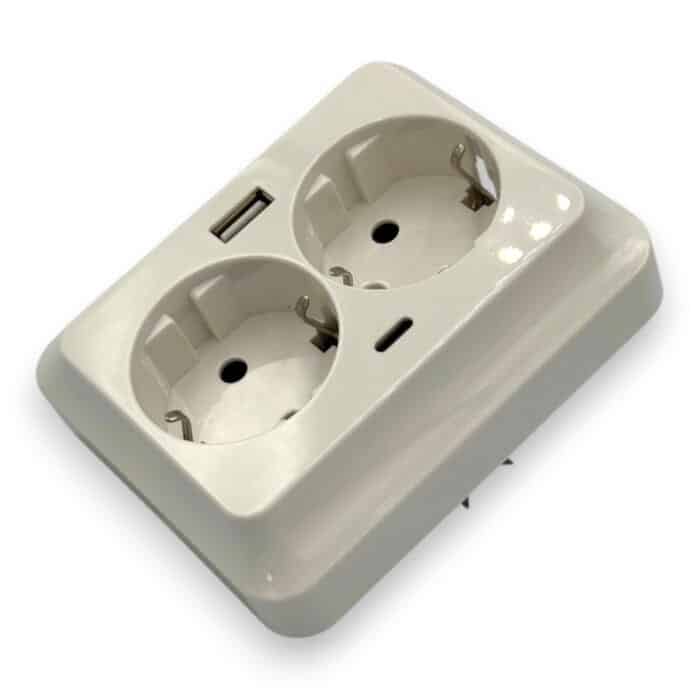 Priză Dublă cu Împământare și Încărcător USB-A + USB-C PD 18W, 16A, Albă - imagine 4