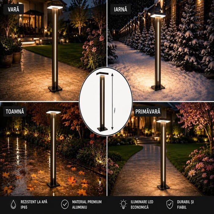 Stâlp de Iluminat LED Exterior 18W, 3000K, 1800lm, IP65, Inaltime 180 cm – Iluminat Grădină Modern - imagine 5