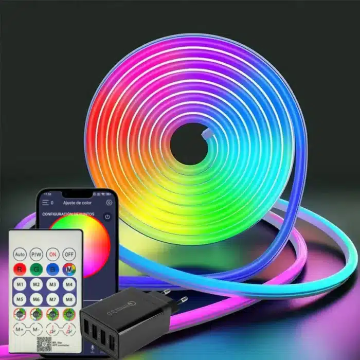 KIT Bandă LED COB RGB 5m, 20W, Telecomandă, Control prin Aplicație, IP65, Alimentare 5V - imagine 2