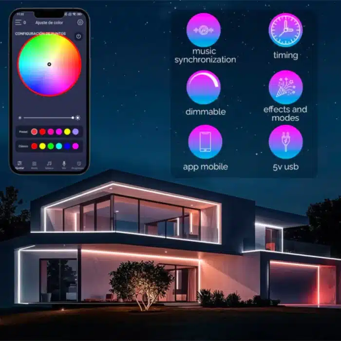 KIT Bandă LED COB RGB 5m, 20W, Telecomandă, Control prin Aplicație, IP65, Alimentare 5V - imagine 6