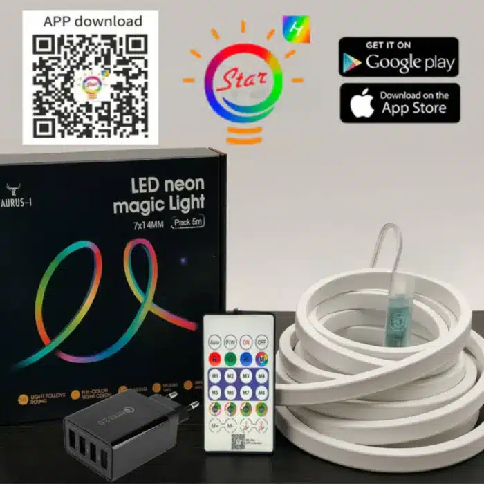 KIT Bandă LED COB RGB 5m, 20W, Telecomandă, Control prin Aplicație, IP65, Alimentare 5V - imagine 7