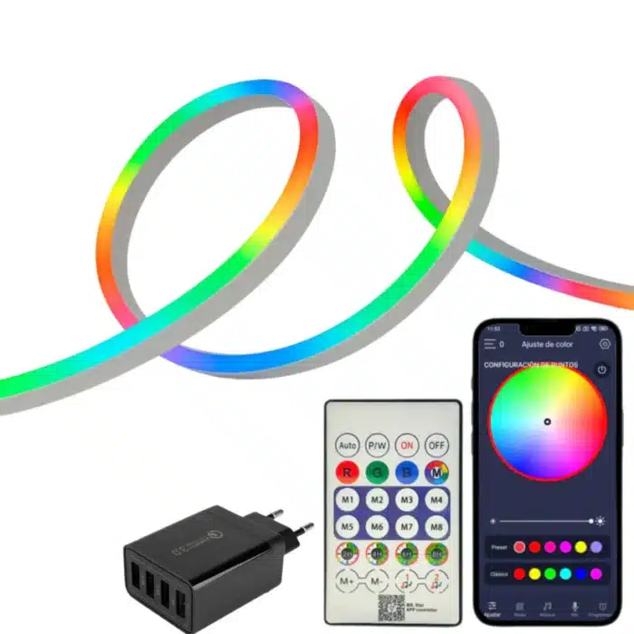 KIT Bandă LED COB RGB 5m, 20W, Telecomandă, Control prin Aplicație, IP65, Alimentare 5V - imagine 3