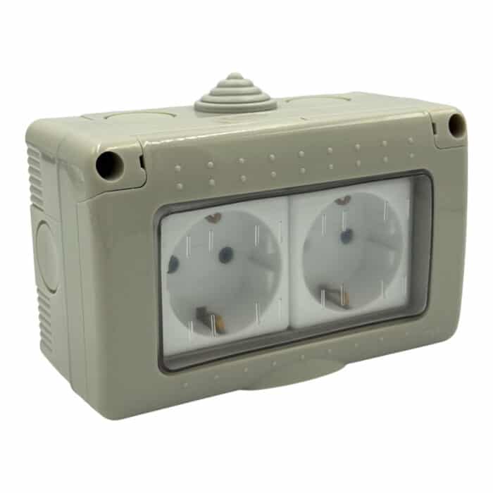 Priză Modulară Dublă cu Capac, Tip Antigron, IP55, 16A, Montaj Aparent (PT) - imagine 2