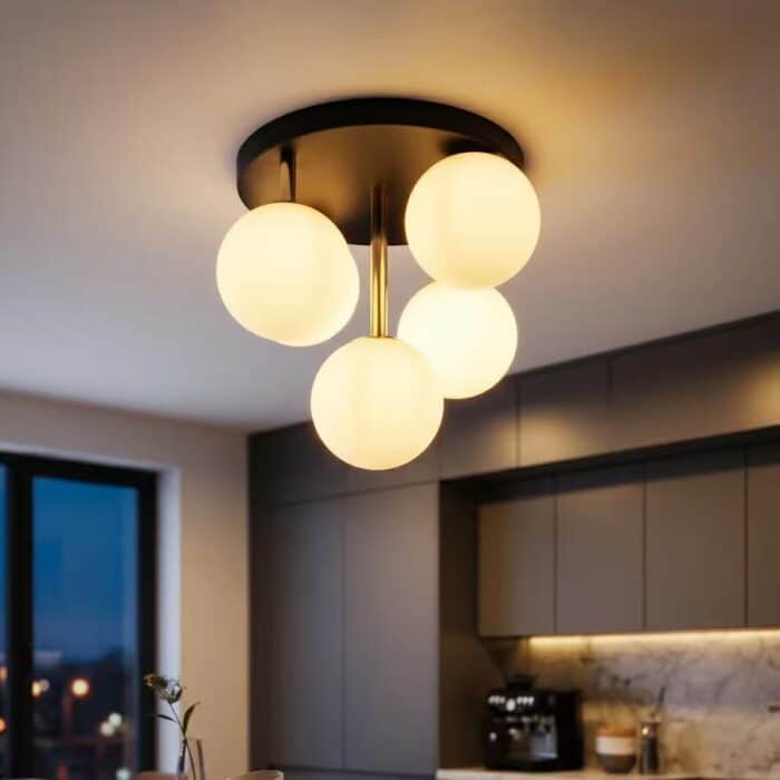 Lustra KALI Negru Mat cu Element Auriu și Abajururi Albe, 5×G9, Ø33 cm, Design Modern-Elegant - imagine 2