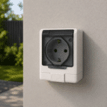 Priză Simplă ELCO cu Capac și Împământare, Ceramică, 16A, 250V, IP44, Montaj Aparent