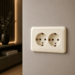 Priză Dublă Ceramică cu Contact de Protecție Stand 45815, RE1764, Montaj Încastrat