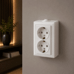 Priză Dublă Ceramică cu Contact de Protecție E 45488, RE1774, 16A, Montaj Aparent, Alb