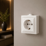 Priză Simplă Ceramică cu Contact de Protecție E 45471, RE1771, 16A, 220V, IP20, Montaj Aparent, Alb