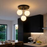 Lustra KALI Negru Mat cu Element Auriu și Abajururi Albe, 3×G9, Ø30 cm, Design Modern-Elegant - imagine 2