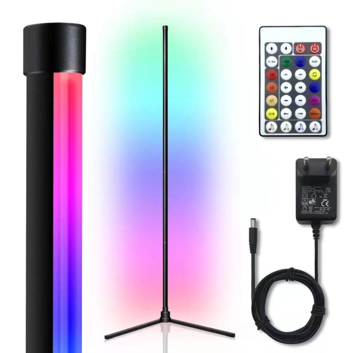 Lampadar LED RGB 17W, 148 cm, Jocuri de Lumini, Sincronizare cu Muzica și Vocea, Telecomandă, Lumină Ambientală, Negru - imagine 3