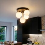 Lustra KALI Negru Mat cu Element Auriu și Abajururi Albe, 5×G9, Ø33 cm, Design Modern-Elegant - imagine 3