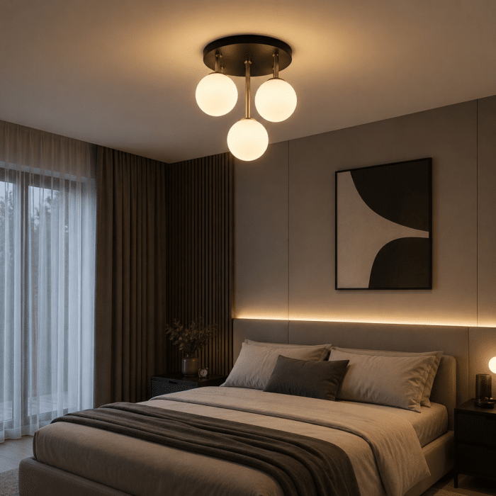 Lustra KALI Negru Mat cu Element Auriu și Abajururi Albe, 3×G9, Ø30 cm, Design Modern-Elegant - imagine 3