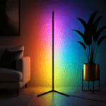 Lampadar LED RGB 17W, 148 cm, Jocuri de Lumini, Sincronizare cu Muzica și Vocea, Telecomandă, Lumină Ambientală, Negru