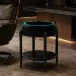 Măsuță Rotundă Smart QMS-7 Neagră cu Boxă Bluetooth 65W, Subwoofer, Încărcare Wireless, USB-C, TWS și LED RGB - imagine 3