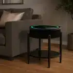 Măsuță Rotundă Smart QMS-7 Neagră cu Boxă Bluetooth 65W, Subwoofer, Încărcare Wireless, USB-C, TWS și LED RGB - imagine 11