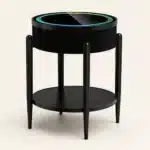 Măsuță Rotundă Smart QMS-7 Neagră cu Boxă Bluetooth 65W, Subwoofer, Încărcare Wireless, USB-C, TWS și LED RGB - imagine 9