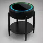 Măsuță Rotundă Smart QMS-7 Neagră cu Boxă Bluetooth 65W, Subwoofer, Încărcare Wireless, USB-C, TWS și LED RGB - imagine 8