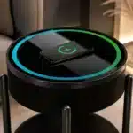 Măsuță Rotundă Smart QMS-7 Neagră cu Boxă Bluetooth 65W, Subwoofer, Încărcare Wireless, USB-C, TWS și LED RGB - imagine 7