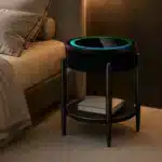 Măsuță Rotundă Smart QMS-7 Neagră cu Boxă Bluetooth 65W, Subwoofer, Încărcare Wireless, USB-C, TWS și LED RGB - imagine 5