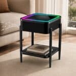 Măsuță Smart QMS-8 Neagră cu Boxă Bluetooth 65W, Subwoofer, Încărcare Wireless, USB-C, TWS și LED RGB