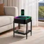 Măsuță Smart QMS-8 Neagră cu Boxă Bluetooth 65W, Subwoofer, Încărcare Wireless, USB-C, TWS și LED RGB - imagine 10