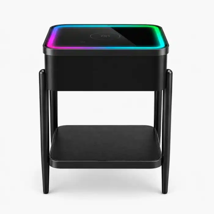 Măsuță Smart QMS-8 Neagră cu Boxă Bluetooth 65W, Subwoofer, Încărcare Wireless, USB-C, TWS și LED RGB - imagine 8