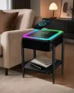 Măsuță Smart QMS-8 Neagră cu Boxă Bluetooth 65W, Subwoofer, Încărcare Wireless, USB-C, TWS și LED RGB - imagine 2