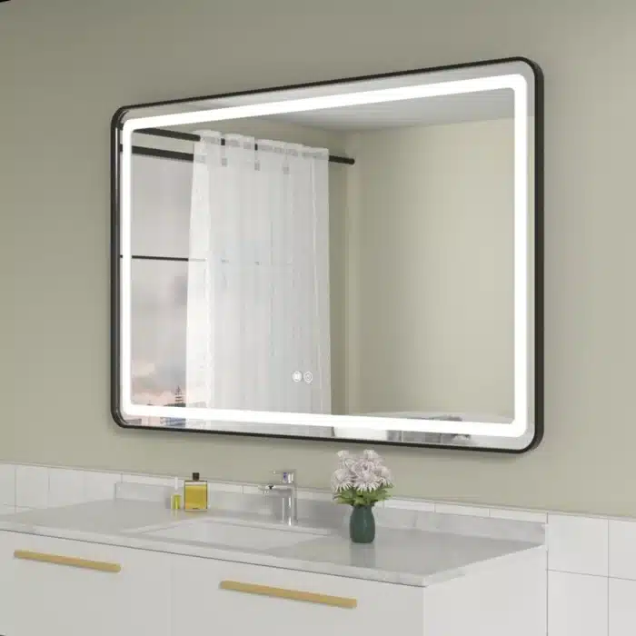 Oglindă LED 100×80 cm cu Ramă Neagră, Shark Design, Iluminare Față + Spate, Dezaburire, Touch, 3 Tipuri de Lumină, IP65 - imagine 3