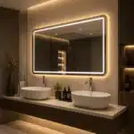 Oglindă LED 100×80 cm cu Ramă Auriu Periat, Model Shark Design, Dezaburire, 3 Tipuri de Lumină, Touch, IP65 - imagine 2