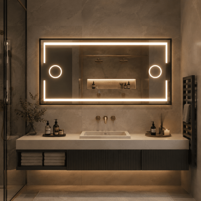 Oglindă LED 120×80 cm cu Ramă Neagră, 2 Lupe Cosmetice Iluminate LED, Iluminare Spate, Dezaburire, Touch, 3 Tipuri de Lumină, IP65 - imagine 5