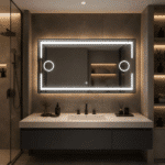 Oglindă LED 120×80 cm cu Ramă Neagră, 2 Lupe Cosmetice Iluminate LED, Iluminare Spate, Dezaburire, Touch, 3 Tipuri de Lumină, IP65 - imagine 4