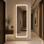 Oglindă LED 50×100 cm cu Ramă Auriu Periat, Shark Design, Iluminare Față + Spate, Dezaburire, Touch, 3 Tipuri de Lumină, IP65 - imagine 5