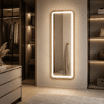 Oglindă LED 50×100 cm cu Ramă Auriu Periat, Shark Design, Iluminare Față + Spate, Dezaburire, Touch, 3 Tipuri de Lumină, IP65 - imagine 4