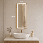Oglindă LED 50×100 cm cu Ramă Auriu Periat, Shark Design, Iluminare Față + Spate, Dezaburire, Touch, 3 Tipuri de Lumină, IP65 - imagine 6