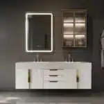 Oglindă LED 50×80 cm cu Ramă Auriu Periat, Shark Design, Iluminare Față + Spate, Dezaburire, Touch, 3 Tipuri de Lumină, IP65 - imagine 5