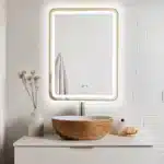 Oglindă LED 50×80 cm cu Ramă Auriu Periat, Shark Design, Iluminare Față + Spate, Dezaburire, Touch, 3 Tipuri de Lumină, IP65 - imagine 3