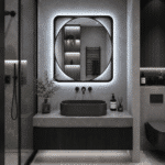 Oglindă LED 70×70 cm cu Ramă Neagra, Shark Design, Iluminare Spate, Dezaburire, Touch, 3 Tipuri de Lumină, IP65 - imagine 4