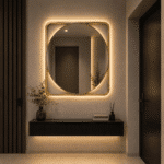 Oglindă LED 70×70 cm cu Ramă Aurie, Shark Design, Iluminare Spate, Dezaburire, Touch, 3 Tipuri de Lumină, IP65 - imagine 7