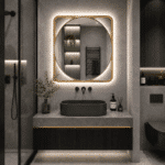 Oglindă LED 70×70 cm cu Ramă Aurie, Shark Design, Iluminare Spate, Dezaburire, Touch, 3 Tipuri de Lumină, IP65 - imagine 6