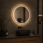 Oglindă LED 80×80 cm cu Ramă Auriu Periat, Shark Design, Iluminare Față + Spate, Dezaburire, Touch, 3 Tipuri de Lumină, IP65 - imagine 2