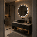 Oglindă LED 80×80 cm cu Ramă Neagră, Shark Design, Iluminare Față + Spate, Dezaburire, Touch, 3 Tipuri de Lumină, IP65 - imagine 3