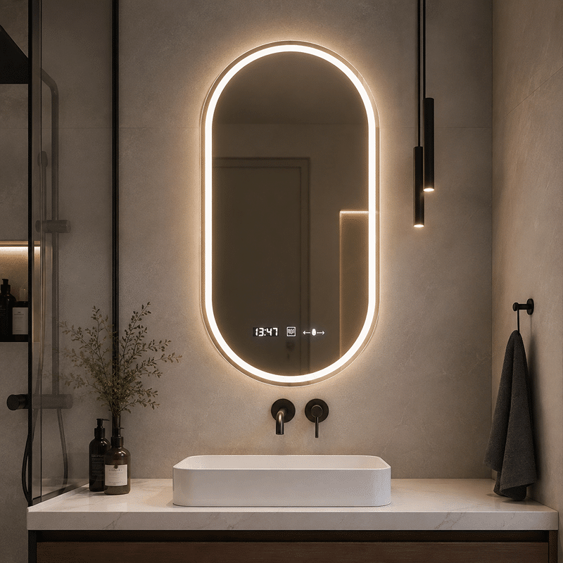 Oglinda LED Ovala, 50x80cm, Eminence MotionGlow Marcello, Sistem Dezaburire, Ceas & Termometru, Dimabila (1) Oglinda LED Ovala, 50x80cm, Eminence MotionGlow Marcello, Sistem Dezaburire, Ceas & Termometru, Dimabila - imagine 1