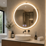 Oglindă LED Rotundă 70×70 cm, Model Shark Design, Dezaburire, 3 Tipuri de Lumină, Touch, IP65 - imagine 2