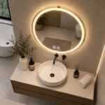 Oglindă LED Rotundă 70×70 cm, Model Shark Design, Dezaburire, 3 Tipuri de Lumină, Touch, IP65 - imagine 3
