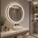 Oglindă LED Rotundă 70×70 cm, Model Shark Design, Dezaburire, 3 Tipuri de Lumină, Touch, IP65 - imagine 4