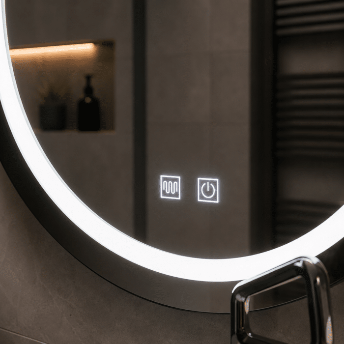 Oglindă LED Rotundă 70×70 cm, Model Shark Design, Dezaburire, 3 Tipuri de Lumină, Touch, IP65 - imagine 6