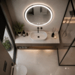 Oglindă LED Rotundă 70×70 cm, Model Shark Design, Dezaburire, 3 Tipuri de Lumină, Touch, IP65 - imagine 5