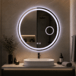 Oglindă LED Rotundă 80×80 cm, cu Lupa Cosmetica Model Shark Design, Dezaburire, 3 Tipuri de Lumină, Touch, IP65 - imagine 3