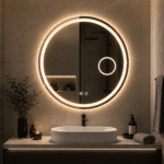 Oglindă LED Rotundă 70×70 cm, cu Lupa Cosmetica Model Shark Design, Dezaburire, 3 Tipuri de Lumină, Touch, IP65 - imagine 2
