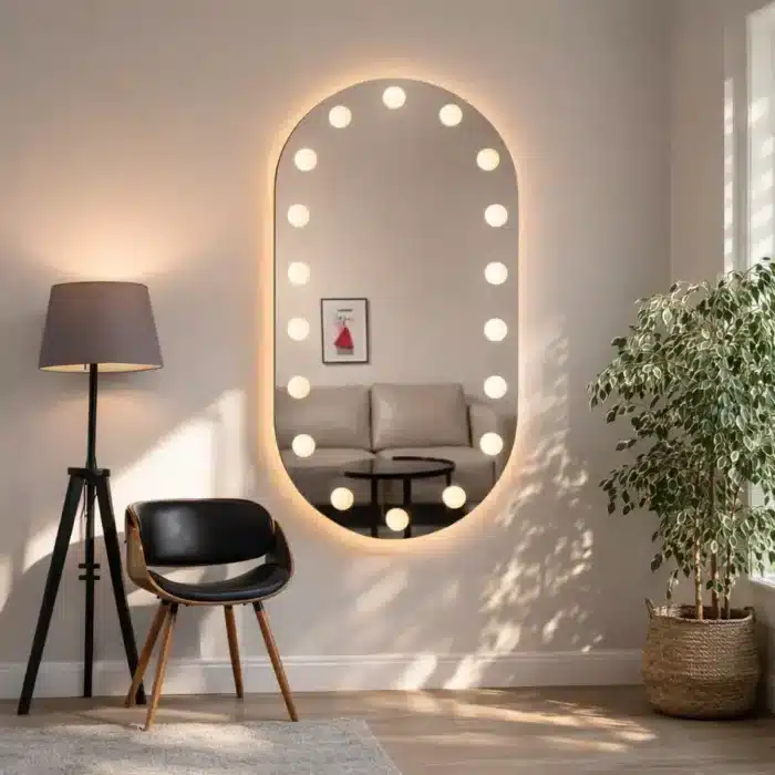 Oglindă cu LED Integrat 60×100 cm, Decorativă pentru Make-up, 3 Tipuri de Lumină, Calda, Rece, Neutra, cu Touch - imagine 9